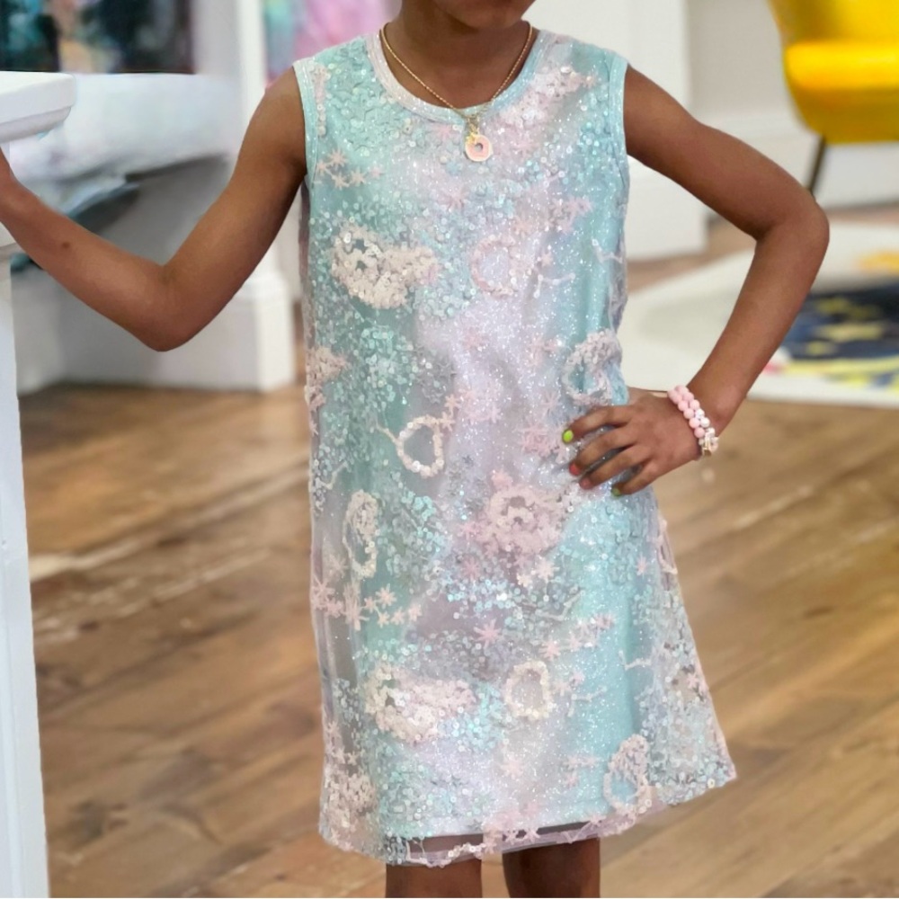 Elegant Kids Dress in Blue and Pink